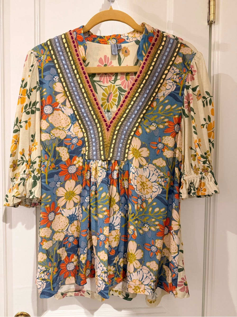 Blank London Petite Sized Floral Boho V-Neck Women’s Top - Multicolor